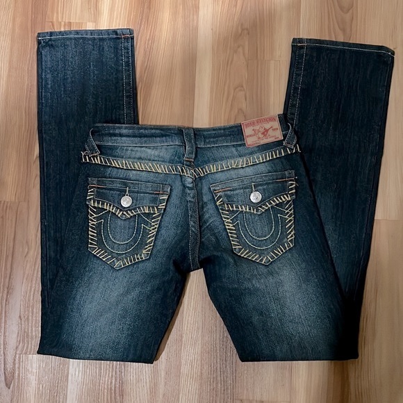 True Religion Womens Billy Straight Leg Jeans Flap Pocket Stitched Low Rise - Picture 1 of 9